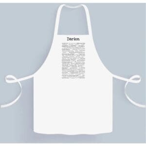 A white apron with the word " theresa " written on it.