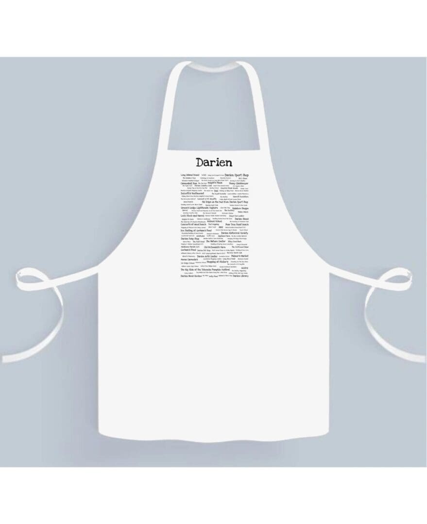 A white apron with the word " theresa " written on it.