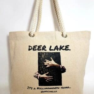 A bag that has been printed with the words " deer lake ".