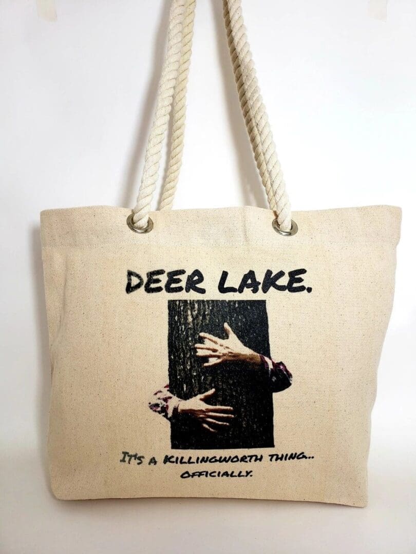 A bag that has been printed with the words " deer lake ".