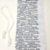 A white tie with black writing on it