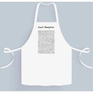 A white apron with some words on it