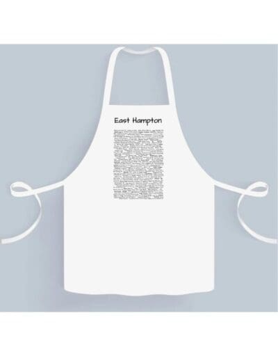 A white apron with some words on it