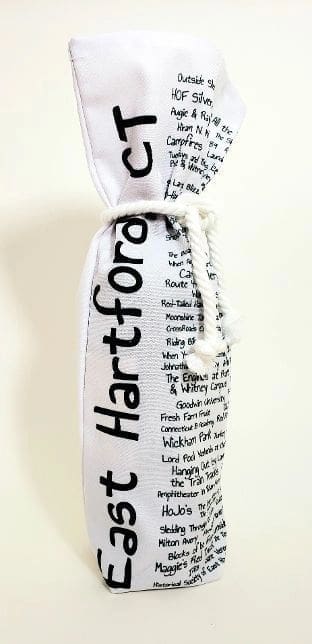 A white bottle bag with the words hartford on it.