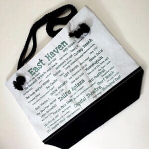 A bag with the words east haven written on it.