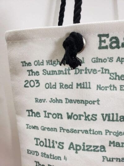 A close up of the menu on a bag