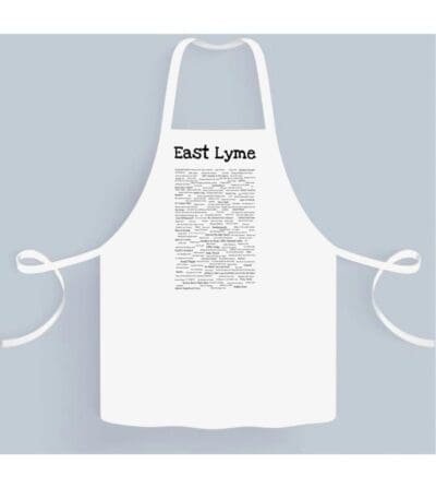 A white apron with the words east lyme written on it.