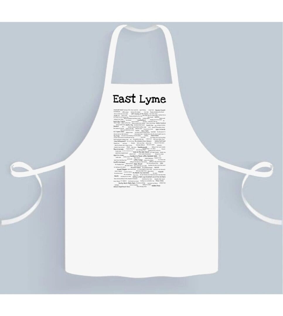 A white apron with the words east lyme written on it.