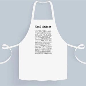 A white apron with the words " duff webster ".