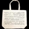 The back half of a canvas tote bag featuring fun trivia about Easton!