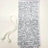 A white tie with words written on it