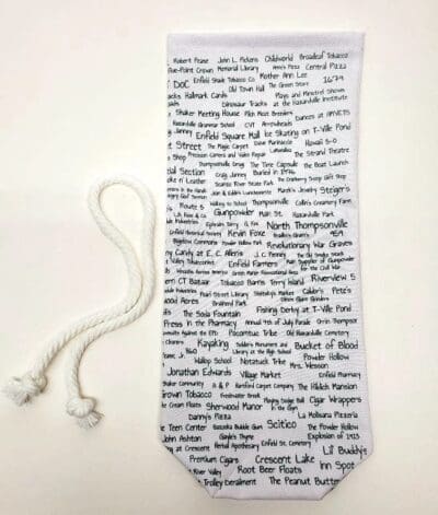 A white tie with words written on it