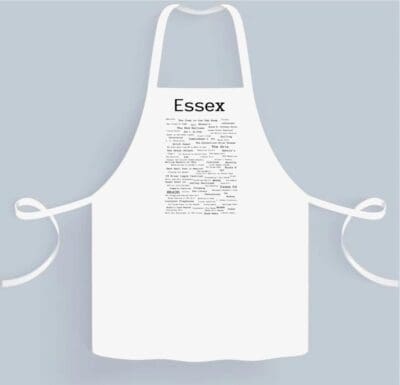 A white apron with the word essen written on it.