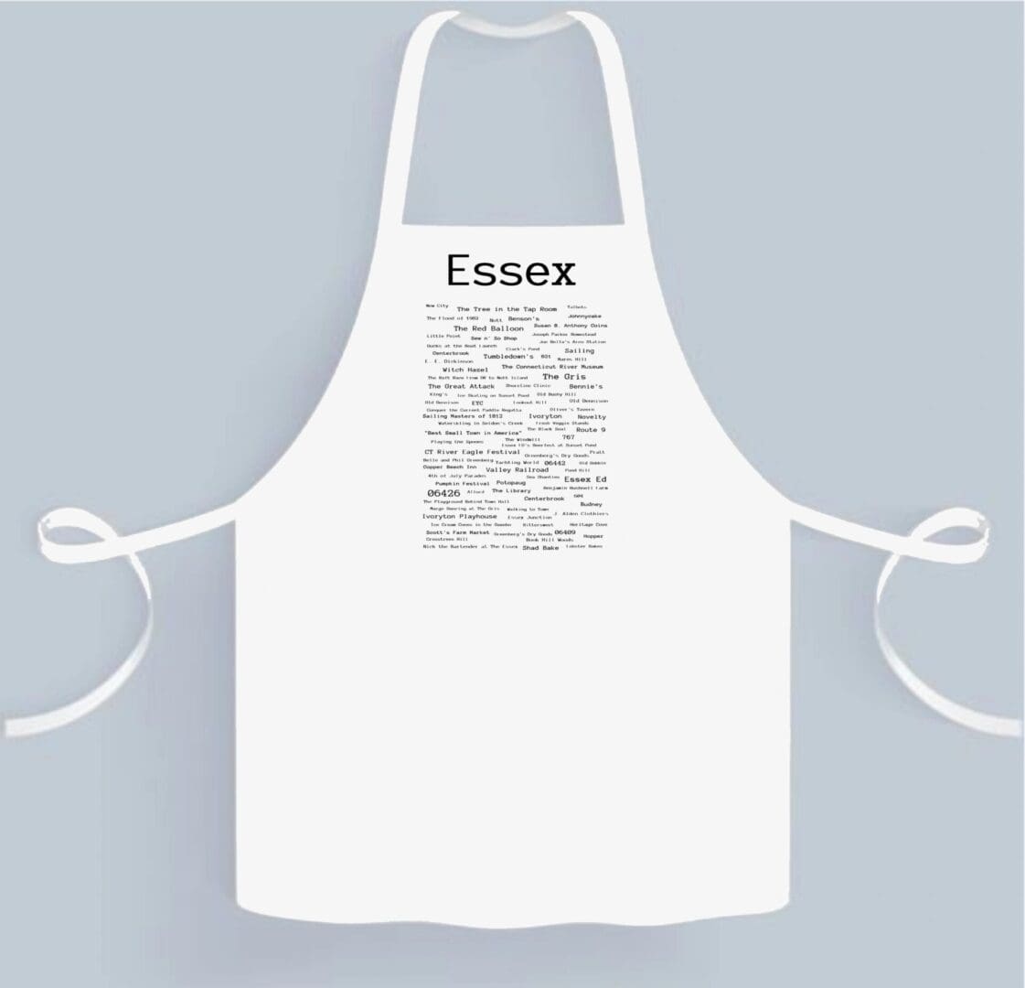 A white apron with the word essen written on it.