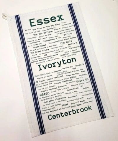 A towel with the words essex, ivoryton and centerbrook on it.