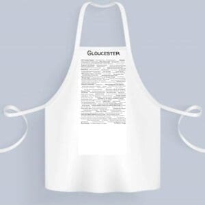 A white apron with a black and white image of the word " grandma ".