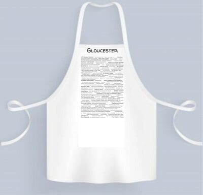 A white apron with a black and white image of the word " grandma ".