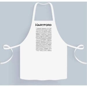 A white apron with the words hartford written on it.