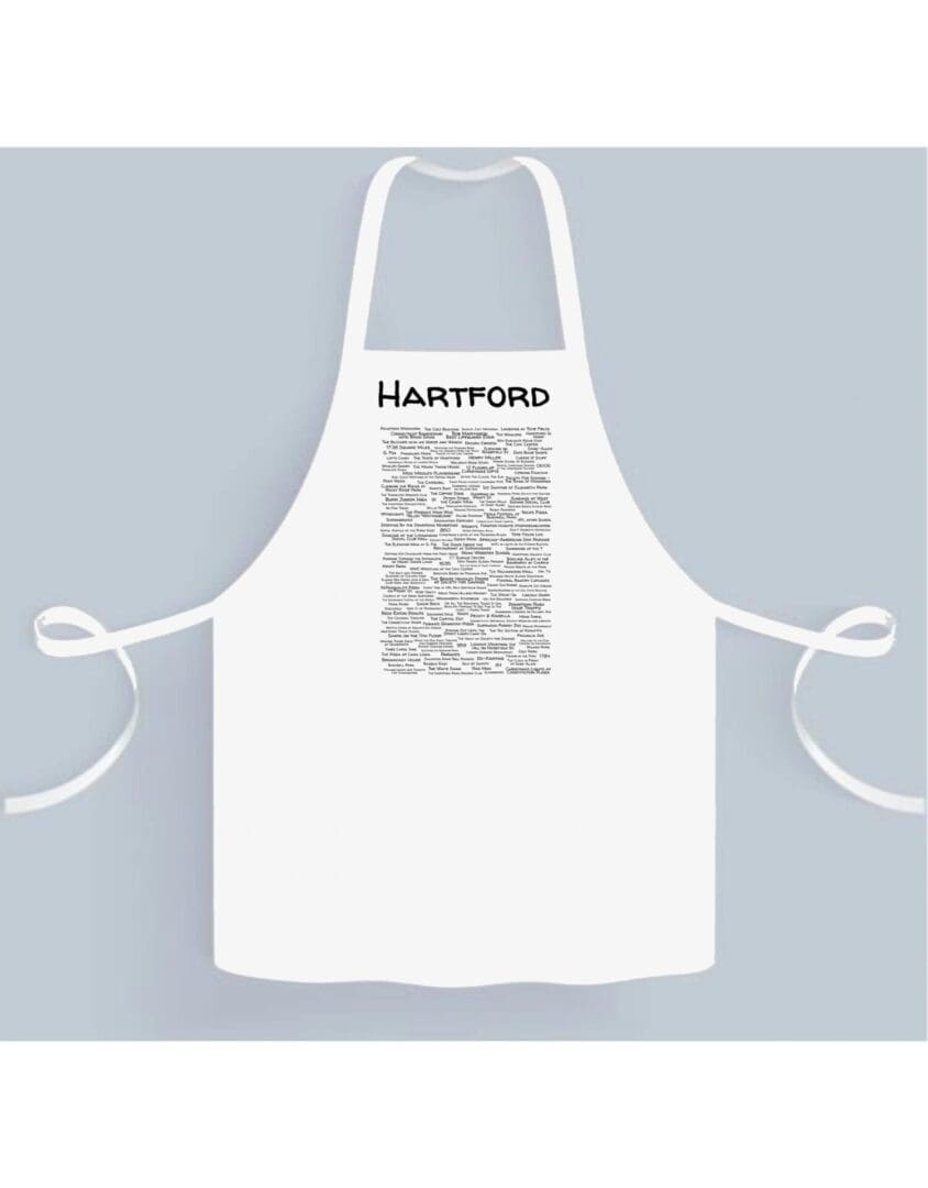 A white apron with the words hartford written on it.