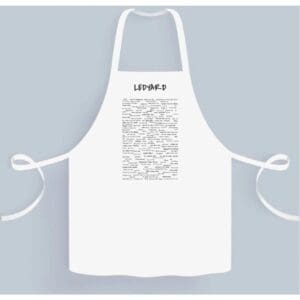 A white apron with an image of the word " libra ".