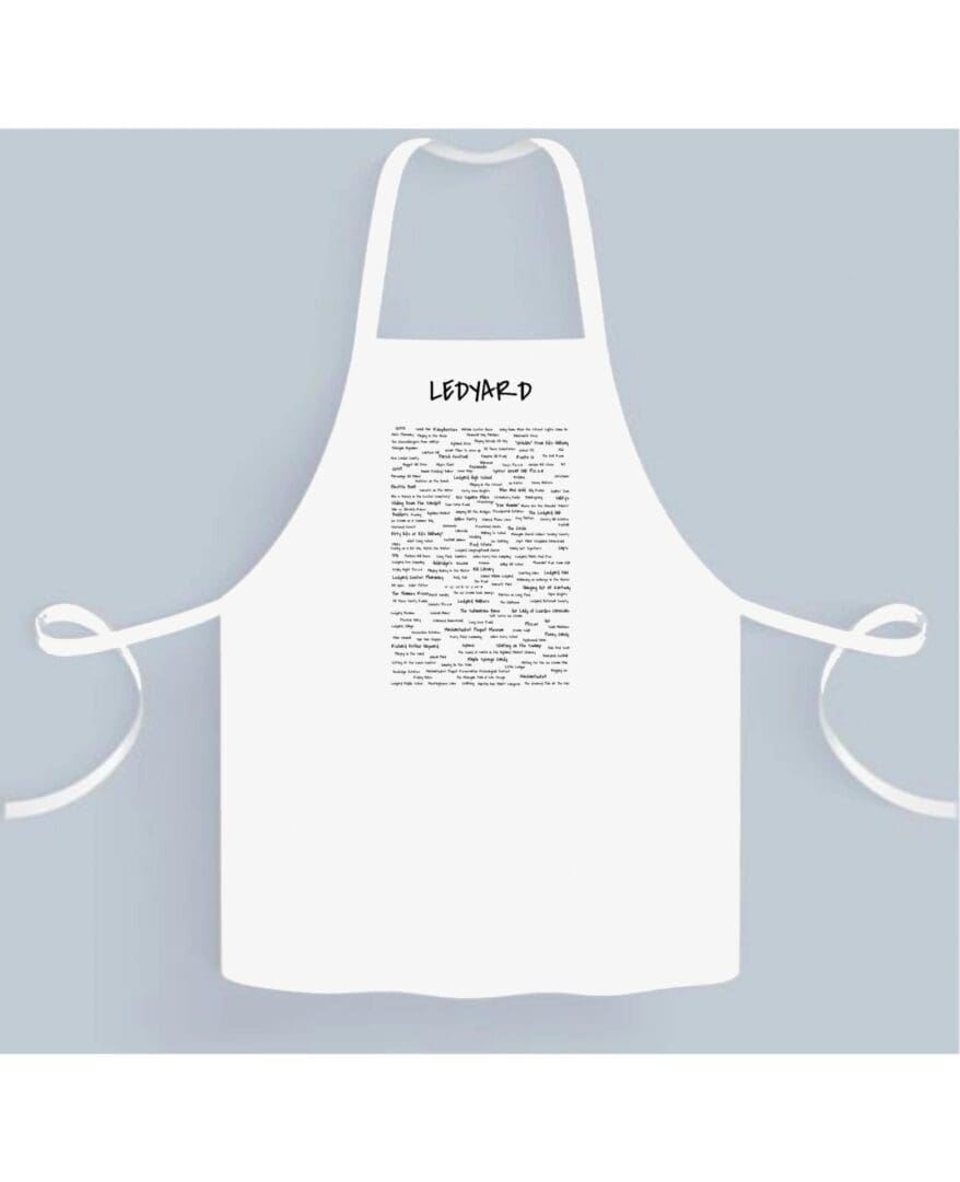 A white apron with an image of the word " libra ".