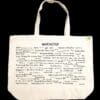 The front half of a canvas tote bag featuring fun trivia about Manchester!