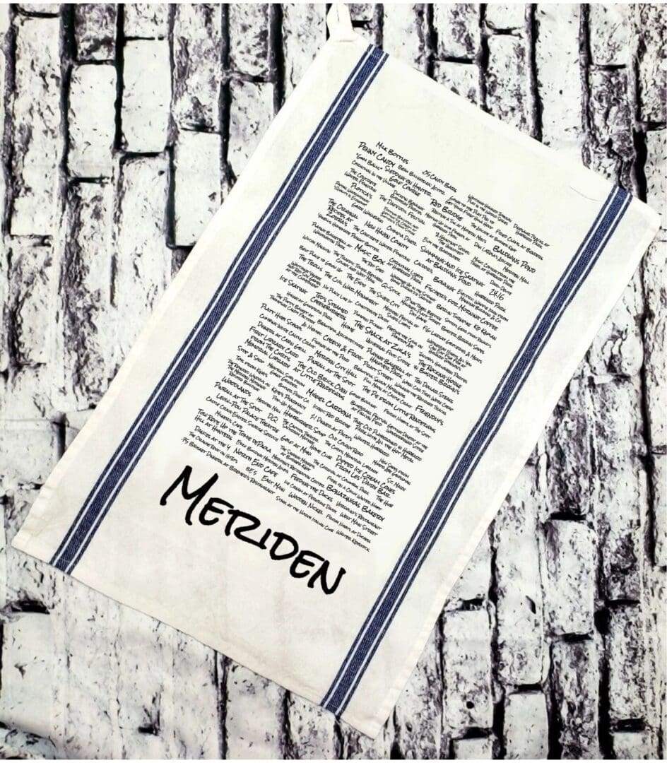 A tea towel with the name metziden written on it.