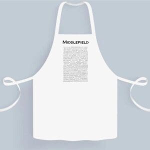 A white apron with the words " mansfield ".