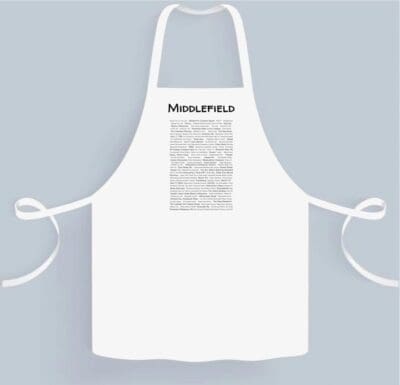 A white apron with the words " mansfield ".