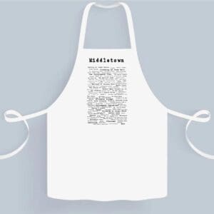 A white apron with the word " education " written on it.