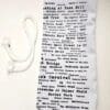 A white bag with black words on it