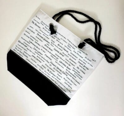 A bag with words written on it