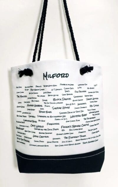 A bag with the name of milford on it.