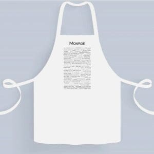 A white apron with the word " masque " written on it.