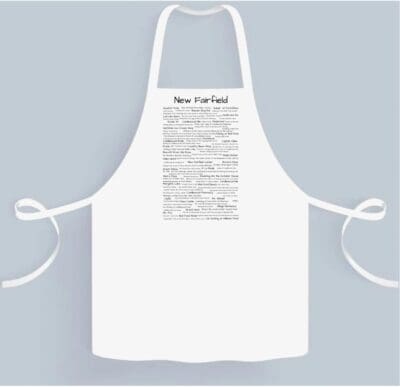 A white apron with the words " new york times ".