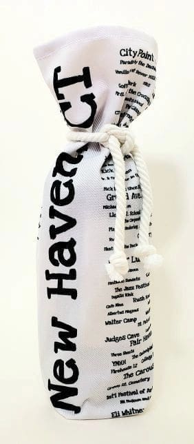 A bottle bag with the name haven written on it.