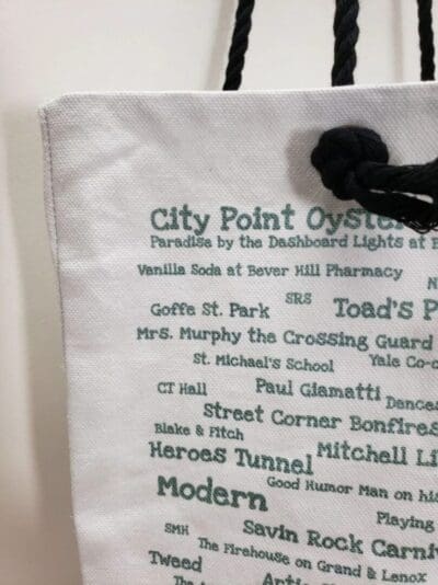 A close up of the menu on a bag