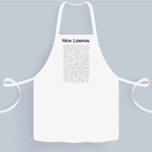 A white apron with a map of new london on it.