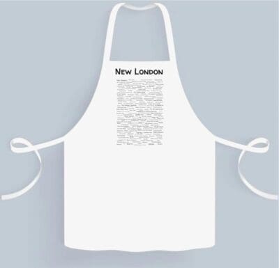 A white apron with a map of new london on it.