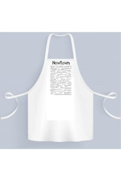 A white apron with the words " newfoots ".