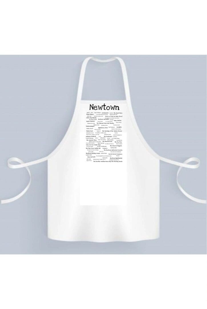 A white apron with the words " newfoots ".