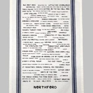 A towel with the words northford written in black on it.