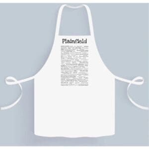 A white apron with the words plainfield written on it.