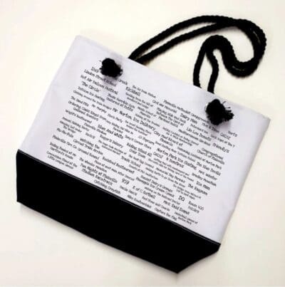 A bag with the words " dictionary " written on it.