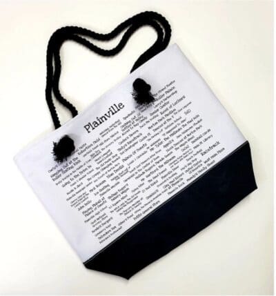 A bag with the words " tolstoy " written on it.