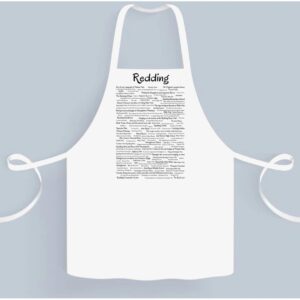 A white apron with an article on it.