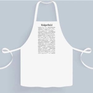 A white apron with a black and white illustration of the word " household ".