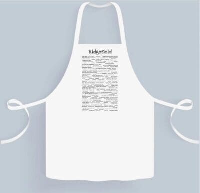 A white apron with a black and white illustration of the word " household ".