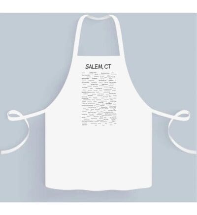 A white apron with the words salon ct written on it.