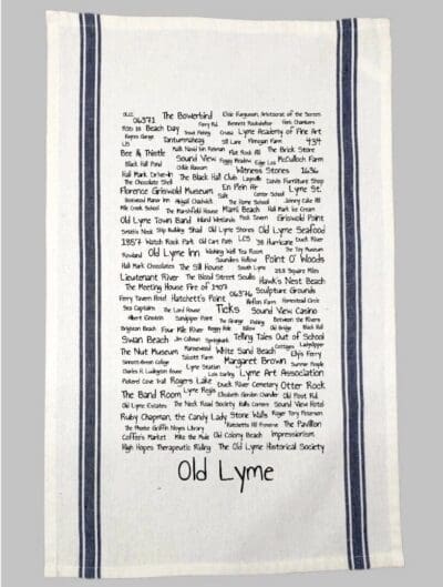 A towel with the words old lyme written on it.